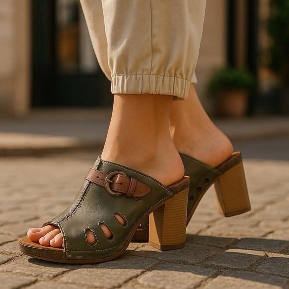 Pikolinos Women’s Praga Mule Heels Clogs Sage Green Leather Size EU 40 US 9 - Picture 3 of 13